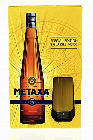 Brandy Metaxa 5 * 0,7L + 2 szklanki